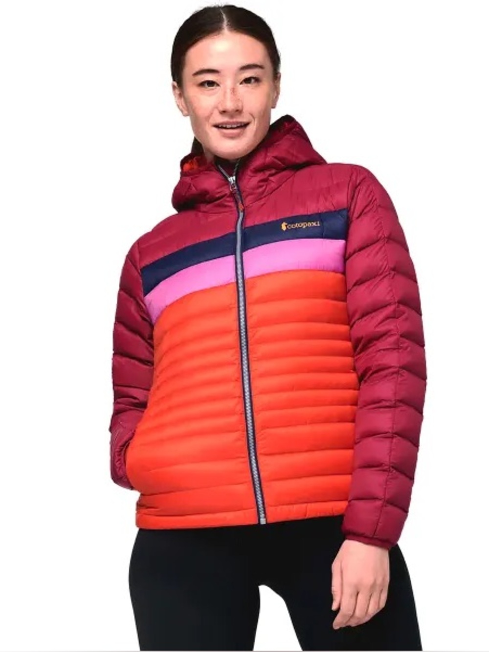 Cotopaxi Women's Colorblock Puffer Jacket in Magenta, Orange & Navy - Picture 2 of 3